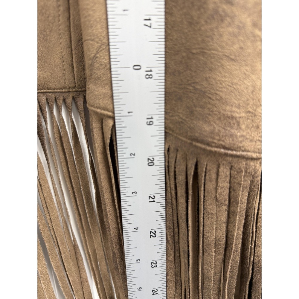 Chico's Jacket Womens 2 Brown Faux Suede Fringe Open Front Boho Western Long - Picture 7 of 9